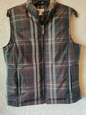 Charter Club Puffer Down Vest Plaid Full Zip & Zip Pockets Women's Size Medium